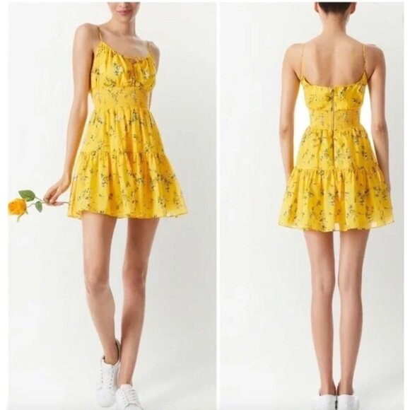 ALICE + OLIVIA Lai Printed Silk Blend Mini Dress Yellow Womens Size 10 - Picture 3 of 15